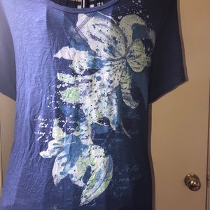 AVENUE 30/32 blue graphic shark-bite tee plus